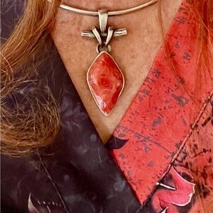 Artisan Spiny Oyster Shell Pendant And Necklace -Abstract/Native American Style